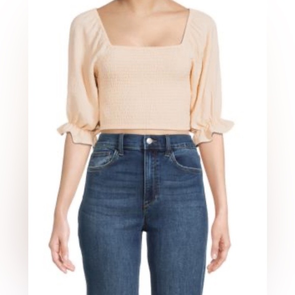 BCBGENERATION smocked crop top NWOT light orange size L stretchy - Picture 1 of 5